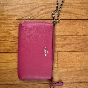Coach Pink Leather Wristlet with Chain Strap